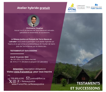 Atelier hybride gratuit et en français sur les testaments et successions le 16 janvier 2024